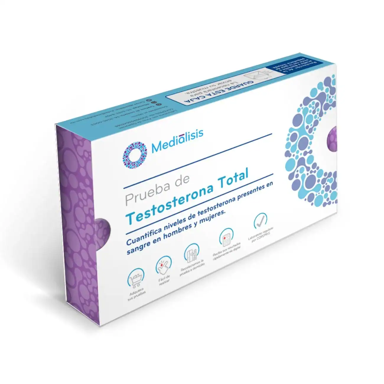 Prueba de testosterona total en sangre para detectar niveles hormonales en hombres y mujeres.