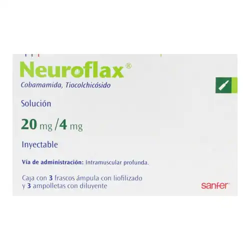Inyectable Neuroflax con 20 mg de Cobamamina y 4 mg de Tiocolchicosido.