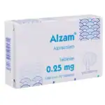 Alzam 0.25 mg, medicamento para tratar ansiedad, insomnio y trastornos depresivos, en tabletas de 0.