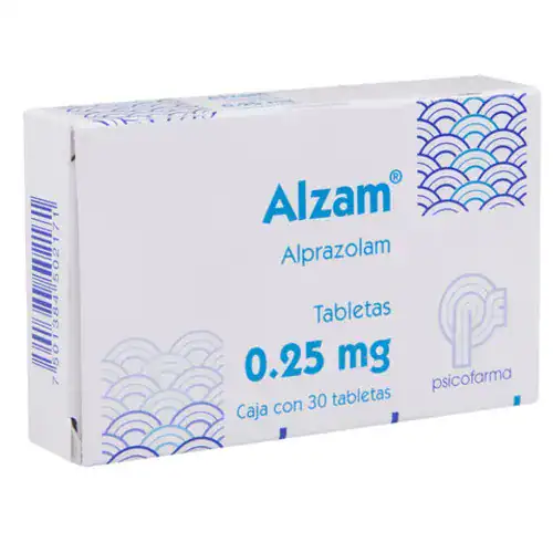 Alzam 0.25 mg, medicamento para tratar ansiedad, insomnio y trastornos depresivos, en tabletas de 0.