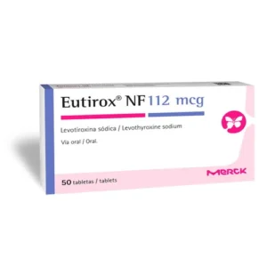 Caja de Eutirox NF 112 mcg con 50 tabletas de levotiroxina