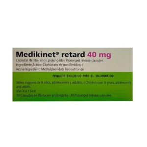 Caja de Medikinet Retard 40 mg con 30 cápsulas de clorhidrato de metilfenidato